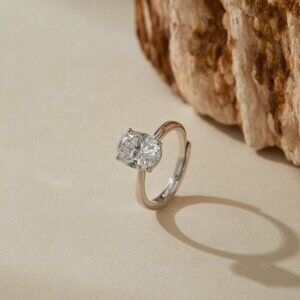 Sterling Silver Oval CZ Solitaire Ring 2ct Adjustable Band Museori
